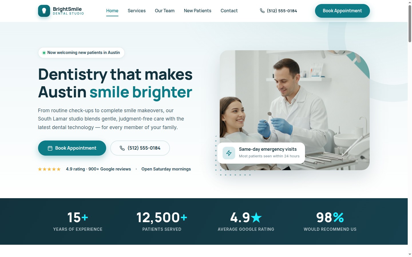 Dental clinic website design example by Ali Digital Marketing — BrightSmile Dental Studio